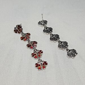 Elegant Silver Tone Red Stons Butterfly Earrings